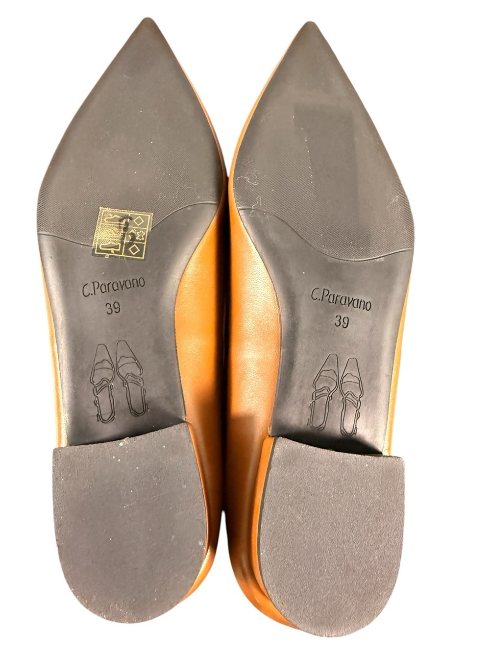 C. Paravano Round Buckle Leather Flats w/ Silver Studded trim in Brown Size 39 - Picture 6 of 11